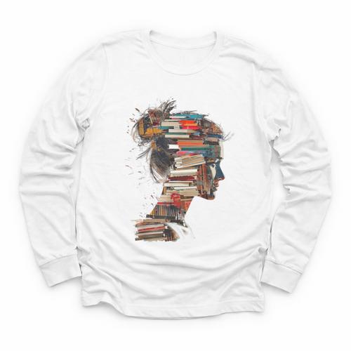 Books Lover Women Art Colorful Drawing Graphic Books Youth Long Sleeve Tee - Bookorys