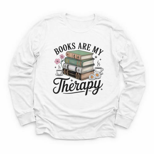 Books Are My Therapy Bookworm Reading Youth Long Sleeve Tee - Bookorys AU