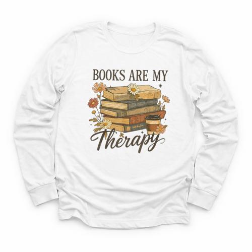 Books Are My Therapy Vintage Book Lover Daisy Art Youth Long Sleeve Tee - Bookorys UK