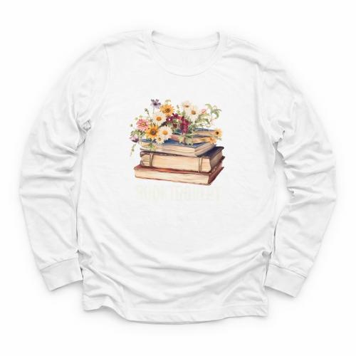 Booktrovert Vintage Wildflowers Books For Book Lovers Youth Long Sleeve Tee - Bookorys AU