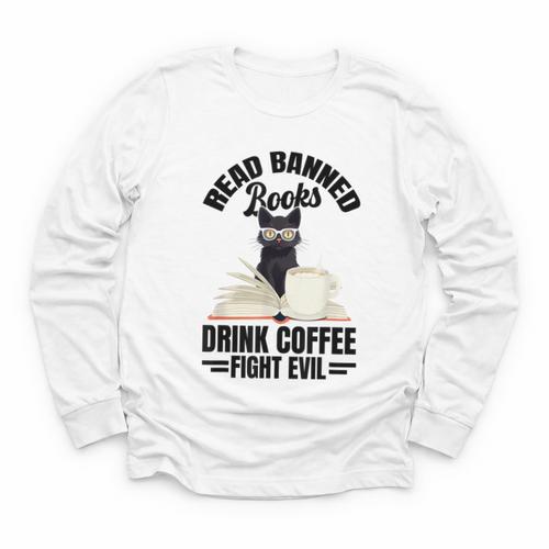Cat I Read Banned Books Shirt Bookworm Avid Reader For Men Women Kids Youth Long Sleeve Tee - Bookorys AU