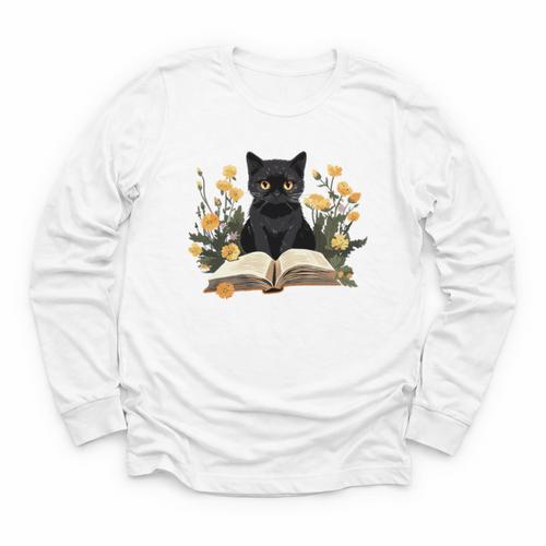 Cat Shirts For Women Book Lover Shirt Cute Cat And Book Premium Tri-Blend Youth Long Sleeve Tee - Bookorys AU