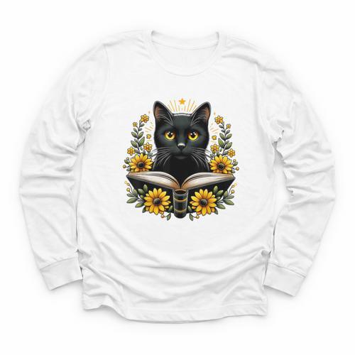 Cat For Women Book Lover Cute Cat And Book Youth Long Sleeve Tee - Bookorys CA