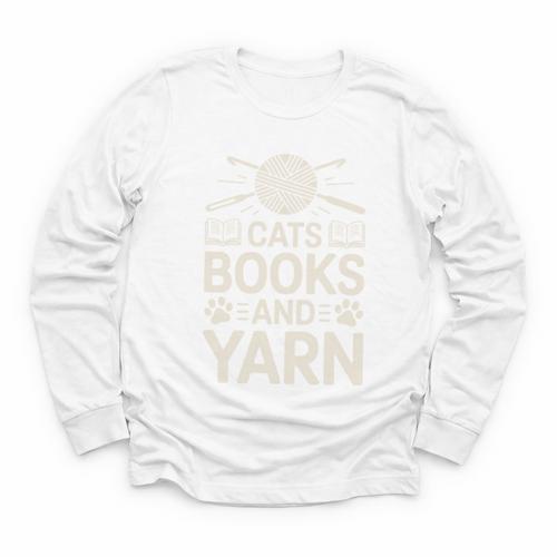 Cats Books And Yarn Crocheter Crocheting Youth Long Sleeve Tee - Bookorys