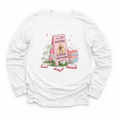 Caution Slippery When Reading Book Reader Youth Long Sleeve Tee - Bookorys UK