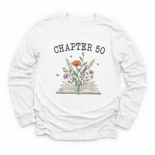 Chapter 50 Book Lovers & Readers 50th Birthday Wildflowers Youth Long Sleeve Tee - Bookorys DE