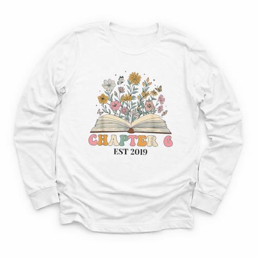 Chapter 6 Years Old 6th Birthday Wildflower Book Lover Youth Long Sleeve Tee - Bookorys
