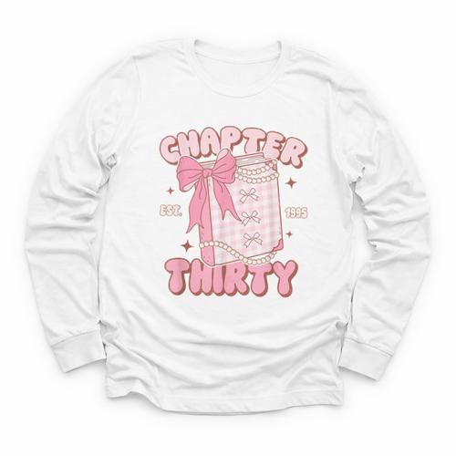 Chapter Thirty Est 1995 Cute 30th Birthday Book Bow Coquette Youth Long Sleeve Tee - Bookorys