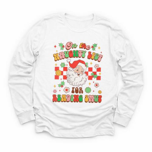 Christmas Smut Book On The Naughty List For Reading Smut Youth Long Sleeve Tee - Bookorys