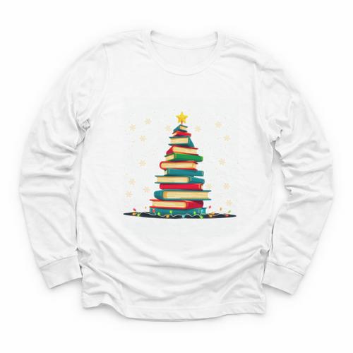 Christmas Tree Of Books Holiday Youth Long Sleeve Tee - Bookorys DE