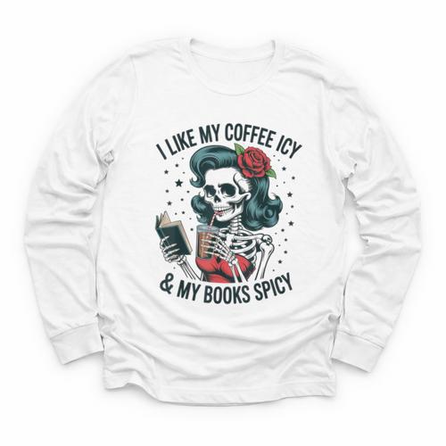 I Like My Coffee ICY & My Books Spicy For Book Lovers Youth Long Sleeve Tee - Bookorys CA