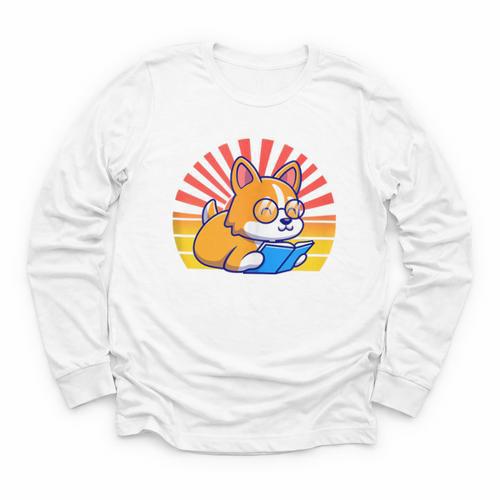 Corgi Dog Reading Book Book Lover Dog Lover Youth Long Sleeve Tee - Bookorys AU