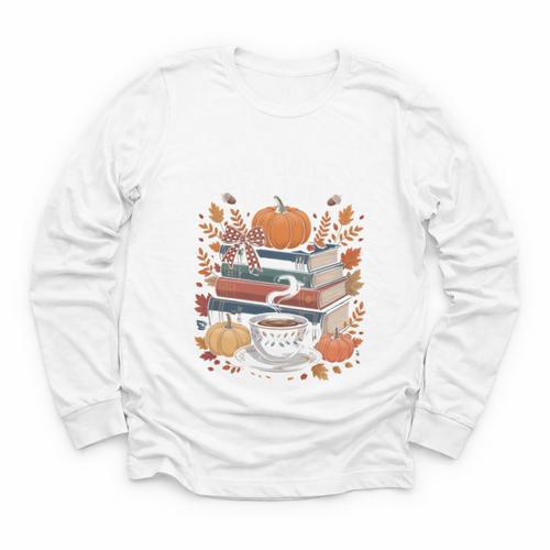 Cozy Autumn Books Fully Booked For Fall Books Pumpkin Youth Long Sleeve Tee - Bookorys CA