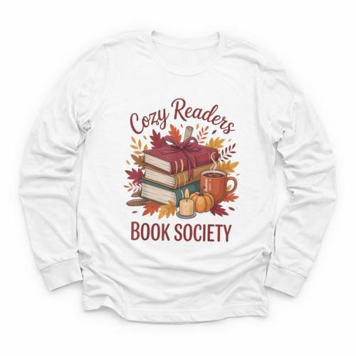 Cozy Readers Book Society Fall Autumn Floral Pumpkin Season Youth Long Sleeve Tee - Bookorys