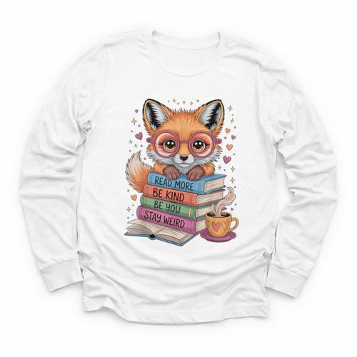Cute Fox Read More Be Kind Stay Weird Reader Geek Book Lover Youth Long Sleeve Tee - Bookorys DE