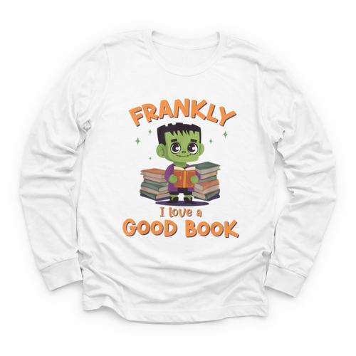Cute Halloween Teacher Librarian Frankenstein Reading Books Youth Long Sleeve Tee - Bookorys DE