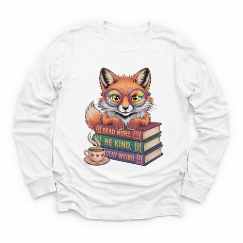 Cute Nerdy Fox Read Books Be Kind Stay Weird Book Club Premium Tri-Blend Youth Long Sleeve Tee - Bookorys DE