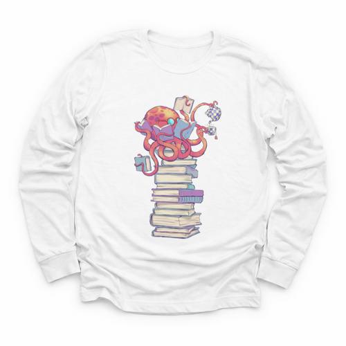 Cute Octopus Bookworm Fun Reading Tee For Book Lovers Youth Long Sleeve Tee - Bookorys AU