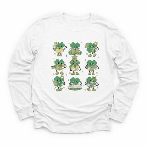 Cute Shamrock Reading Books St Patrick's Day Teacher Reading Youth Long Sleeve Tee - Bookorys CA