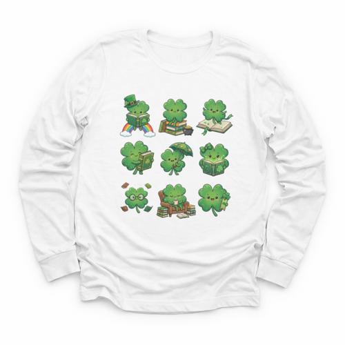 Cute Shamrock Reading St Patricks Day Teacher Book Lovers Youth Long Sleeve Tee - Bookorys CA