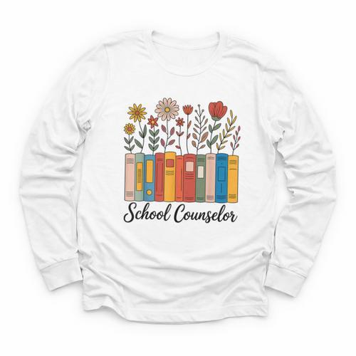 Cute Wildflower Book School Counseling Life School Counselor Youth Long Sleeve Tee - Bookorys DE