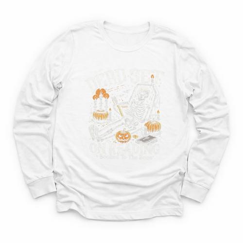 Dead Set On Reading Skeleton Halloween Book Lover Youth Long Sleeve Tee - Bookorys
