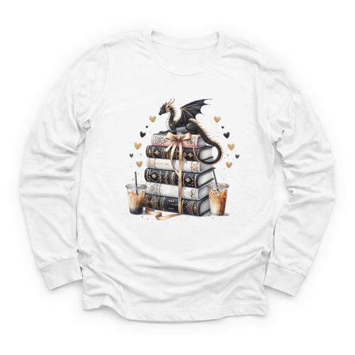 Dragon Hoard Of Books Reading Lover Cute Art Youth Long Sleeve Tee - Bookorys AU