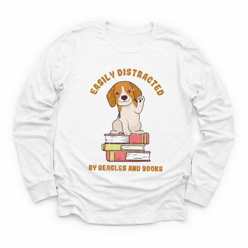 Easily Distracted By Beagles And Books Beagle Dog Youth Long Sleeve Tee - Bookorys CA