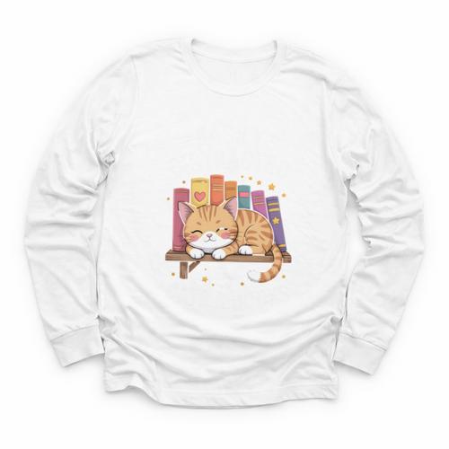 Easily Distracted By Cats And Books Cute Cat Sleeping Girls Youth Long Sleeve Tee - Bookorys