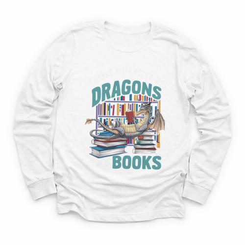 Easily Distracted By Dragons And Books Bookworm Youth Long Sleeve Tee - Bookorys