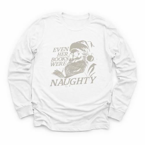 Even Her Books Were Naughty Santa Reading Christmas Youth Long Sleeve Tee - Bookorys