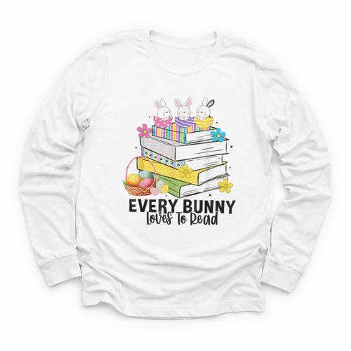 Every Bunny Loves To Read Easter Cute Reading Books Lover Youth Long Sleeve Tee - Bookorys CA