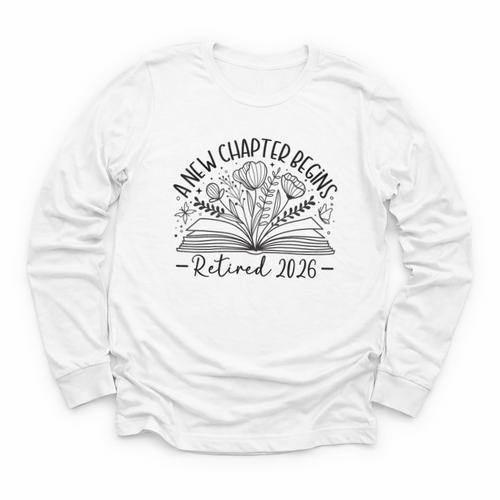 Floral Book a New Chapter Begins Retired Retirement Teacher Youth Long Sleeve Tee - Bookorys CA