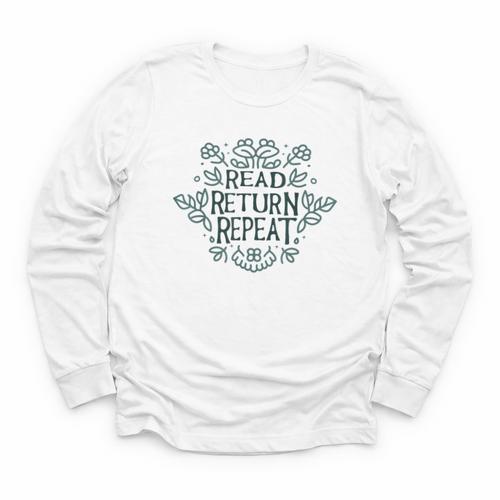 Floral “Read Return Repeat” Book Lovers Readers Librarians Youth Long Sleeve Tee - Bookorys DE