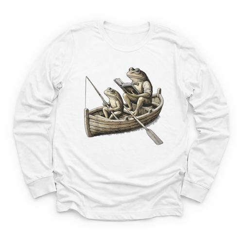 Frog Frogs Fishing & Book Vintage Classic Cottagecore Frog Youth Long Sleeve Tee - Bookorys