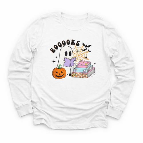 Ghost Reading Halloween Women Teacher Book Lover Youth Long Sleeve Tee - Bookorys UK