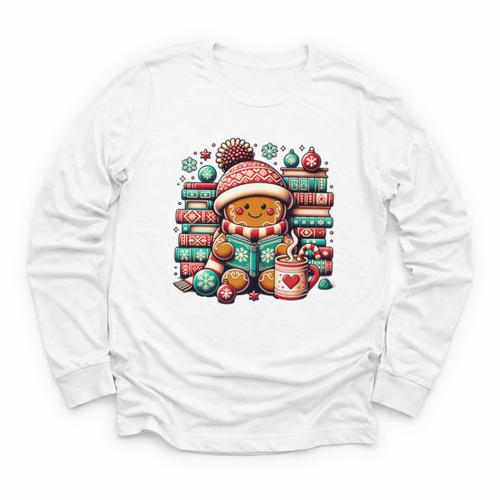 Gingerbread Reading Book Lovers Christmas Bookworm Librarian Premium Youth Long Sleeve Tee - Bookorys CA