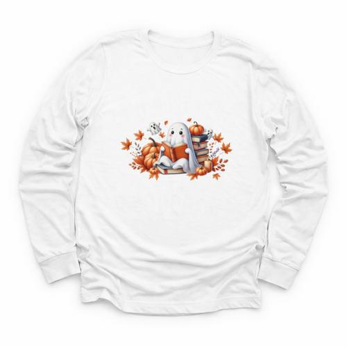 Halloween Book Lover Ghost Witch Books & Pumpkins Youth Long Sleeve Tee - Bookorys