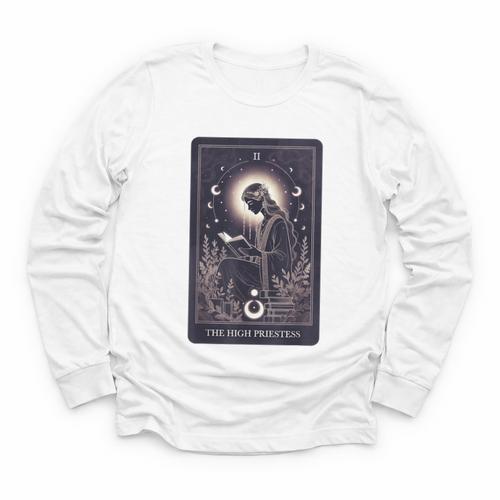 High Priestess Tarot Art Celestial Mystic Book Lover Youth Long Sleeve Tee - Bookorys CA