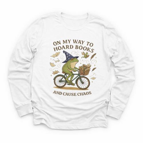 On My Way To Hoard Frog Books And Cause Cottagecore Chaos Youth Long Sleeve Tee - Bookorys