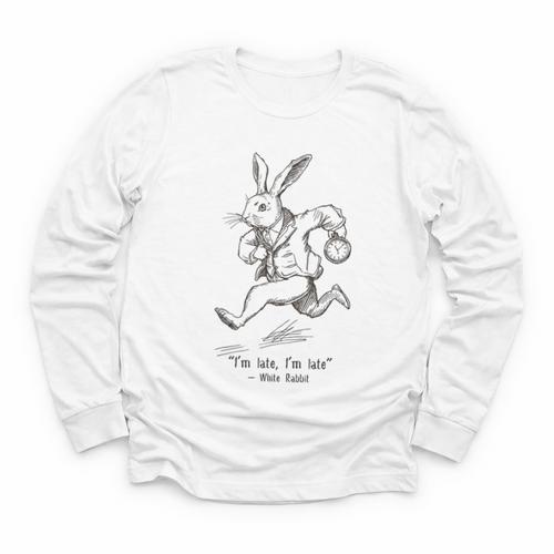 I'm Late I'm Late Rabbit From Alice Wonderland Book Youth Long Sleeve Tee - Bookorys