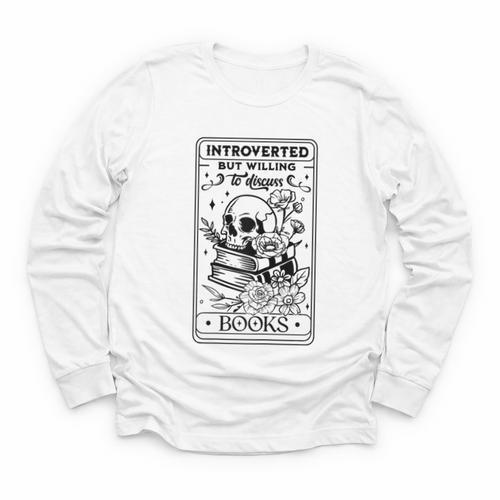 Introverted BUT Willing To Discuss Books Book Lover Youth Long Sleeve Tee - Bookorys