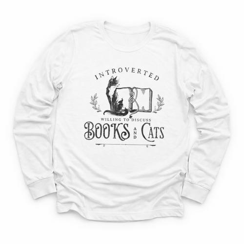 Introverted But Willing To Discuss Cats And Books Youth Long Sleeve Tee - Bookorys