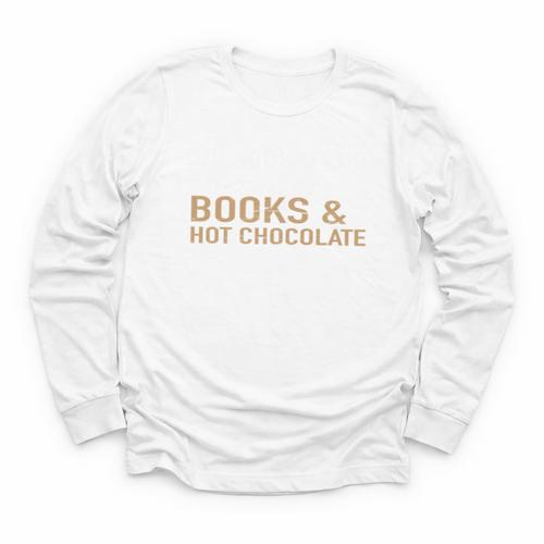 Jolabokaflod Because Books And Hot Chocolate T-Shirt Youth Long Sleeve Tee - Bookorys