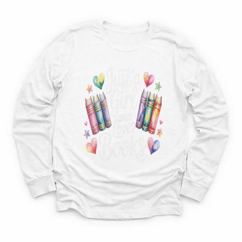 Just a Girl Who Loves Books Lover Reading Library Librarian Youth Long Sleeve Tee - Bookorys