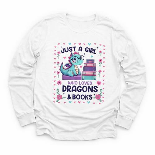 Just A Girl Who Loves Dragons And Books Lover Reading Book Youth Long Sleeve Tee - Bookorys