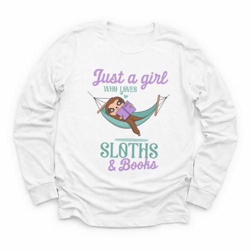 Just a Girl Who Loves Sloths And Books Youth Long Sleeve Tee - Bookorys CA