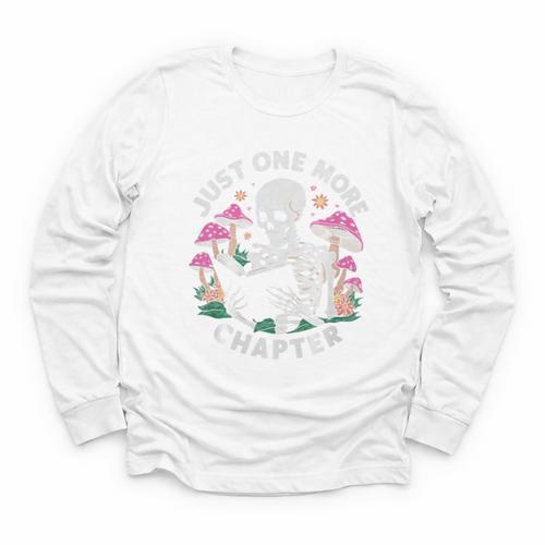Just One More Chapter Mushrooms Gothic Skeleton Book Lover Premium Youth Long Sleeve Tee - Bookorys DE