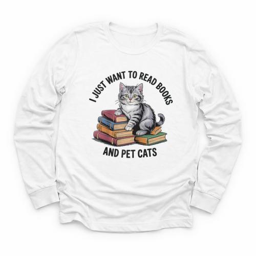 I Just Want To Read Books And Pet Cats Raglan Baseball Tee Youth Long Sleeve Tee - Bookorys AU
