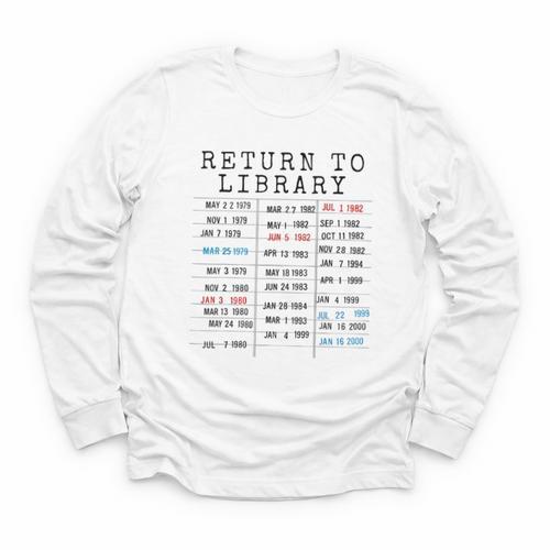 Library Card Due Date Stamp Book Lover Reading Vintage Read Youth Long Sleeve Tee - Bookorys